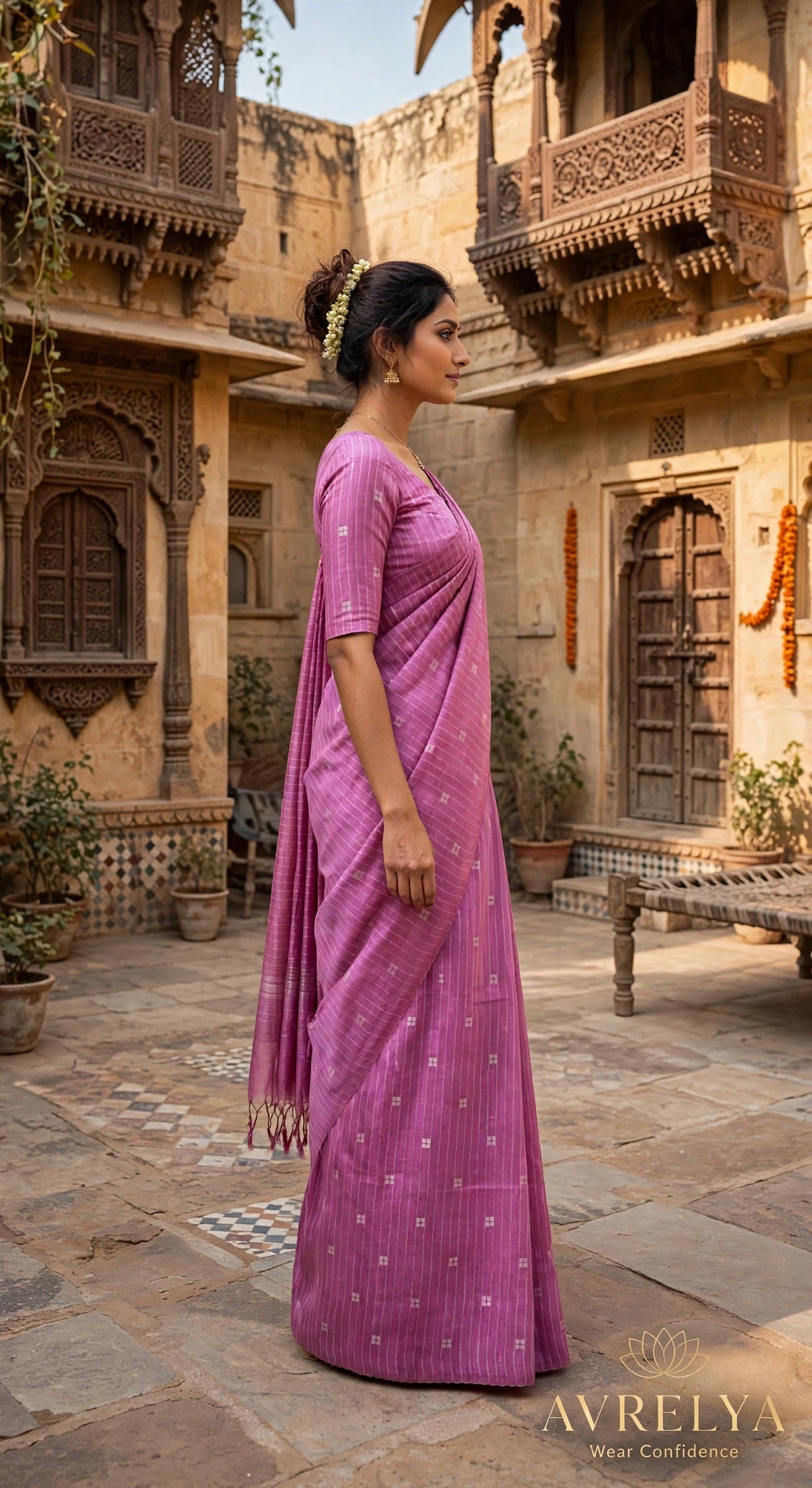 Pink Threadwork Design Handloom Saree