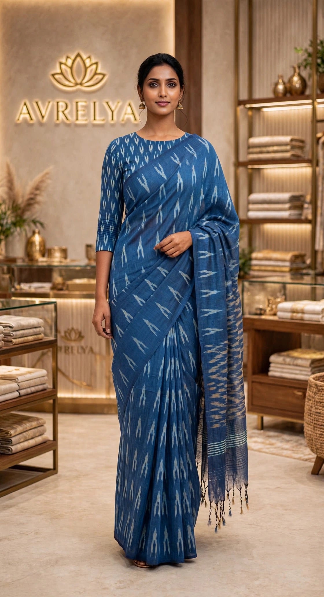 Blue Ikat Woven Design Handloom Saree