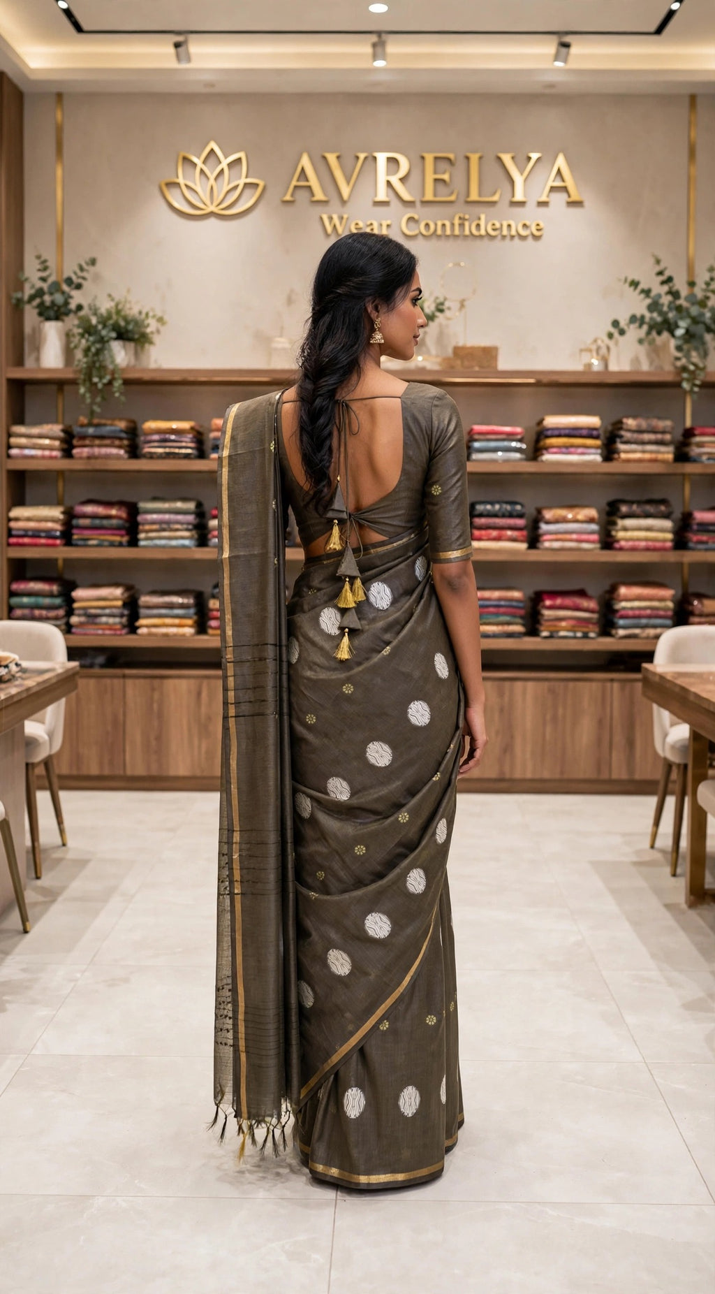 Green Circular Threadwork Design Handloom Saree