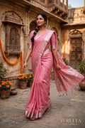 Pink Maheshwari Chanderi Saree With Zari Border