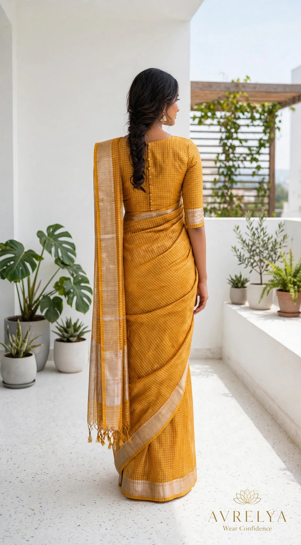 Mustard Maheshwari Chanderi Saree With Zari Border