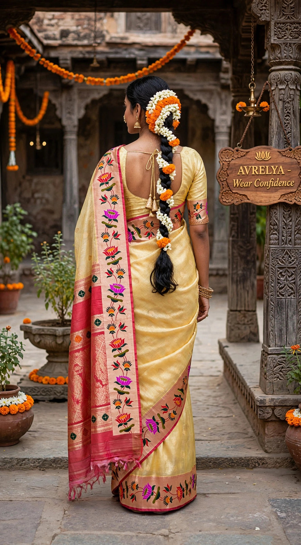 Yellow Tissue Paithani Saree with Floral Motif Border