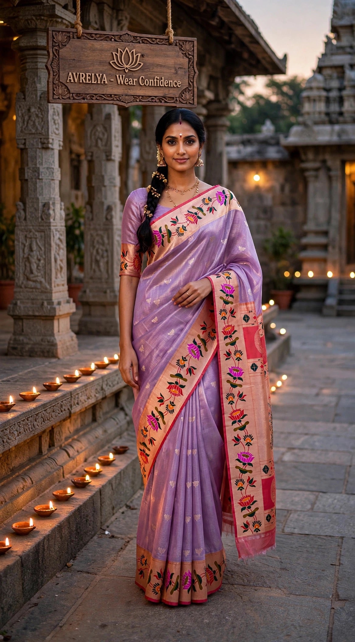 Lilac Tissue Paithani Saree with Floral Motif Border