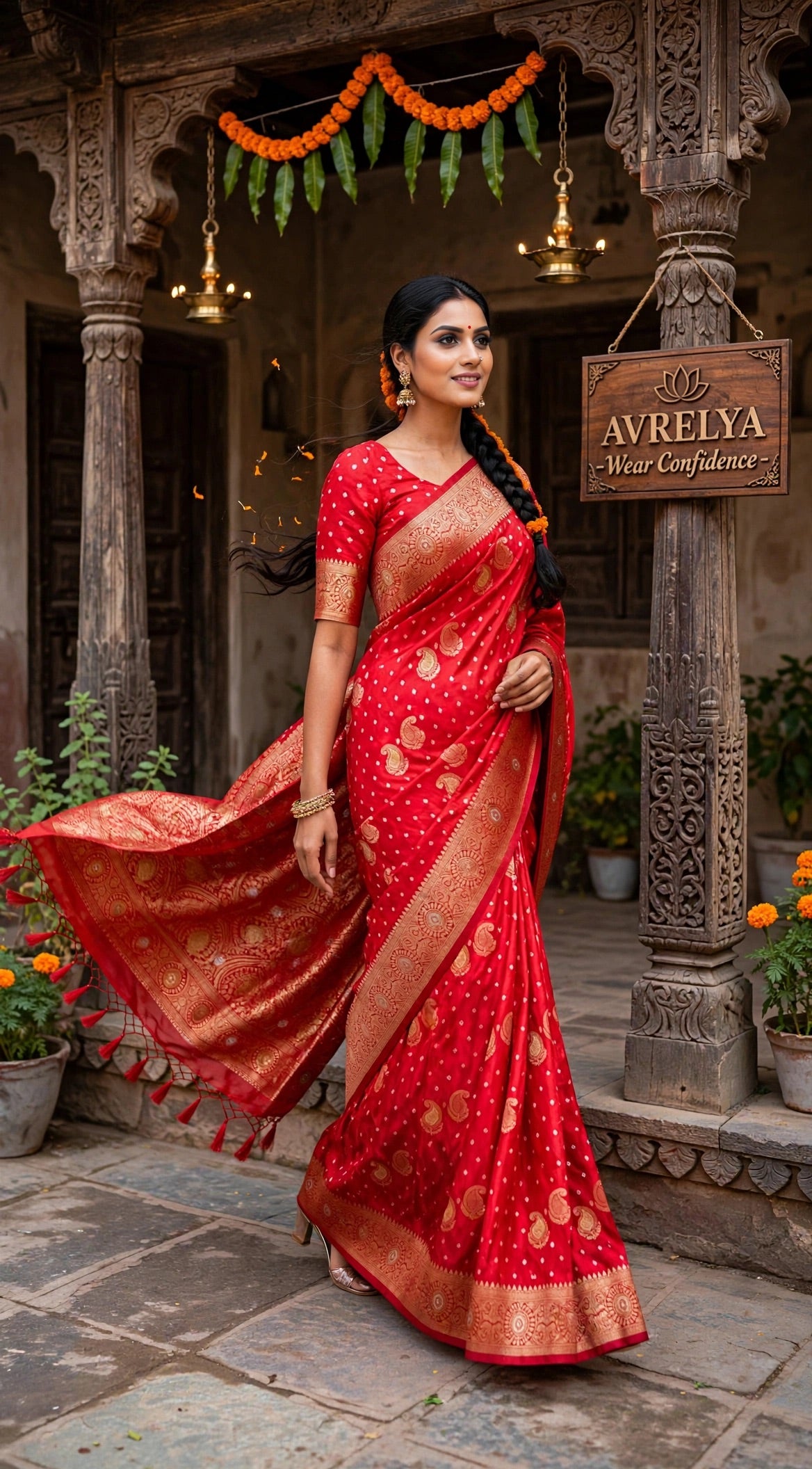 Red Dola Silk Saree With Gold Zari Weaving