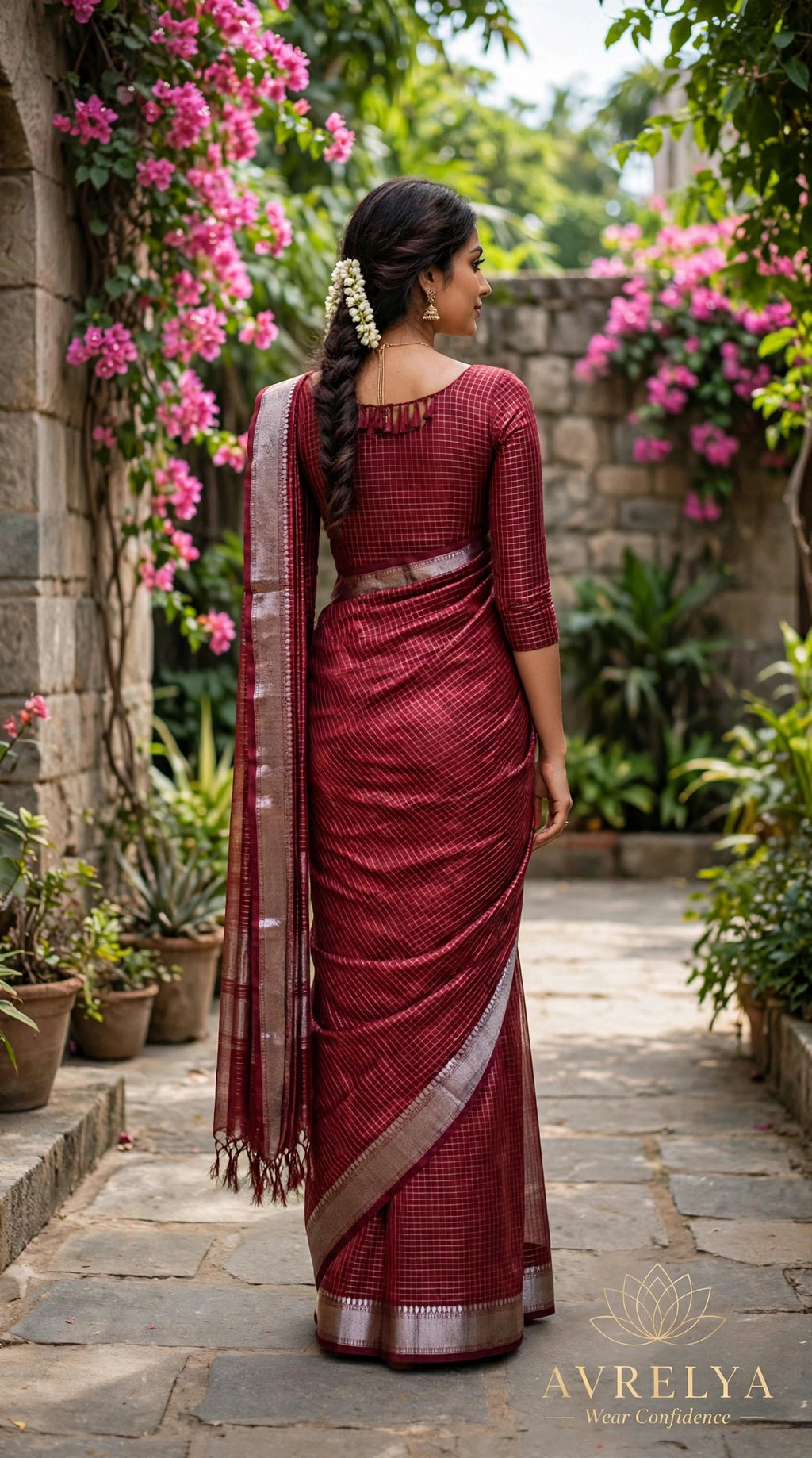 Red Maheshwari Chanderi Saree With Zari Border