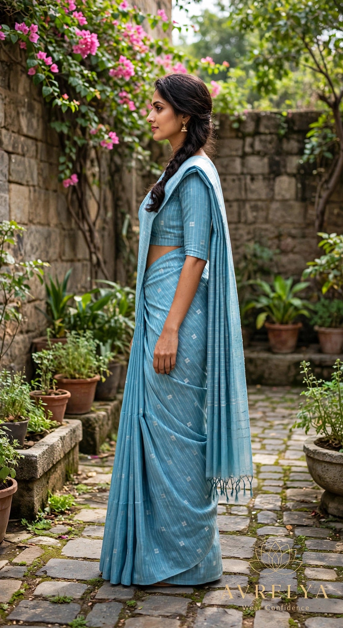Light Blue Threadwork Design Handloom Saree