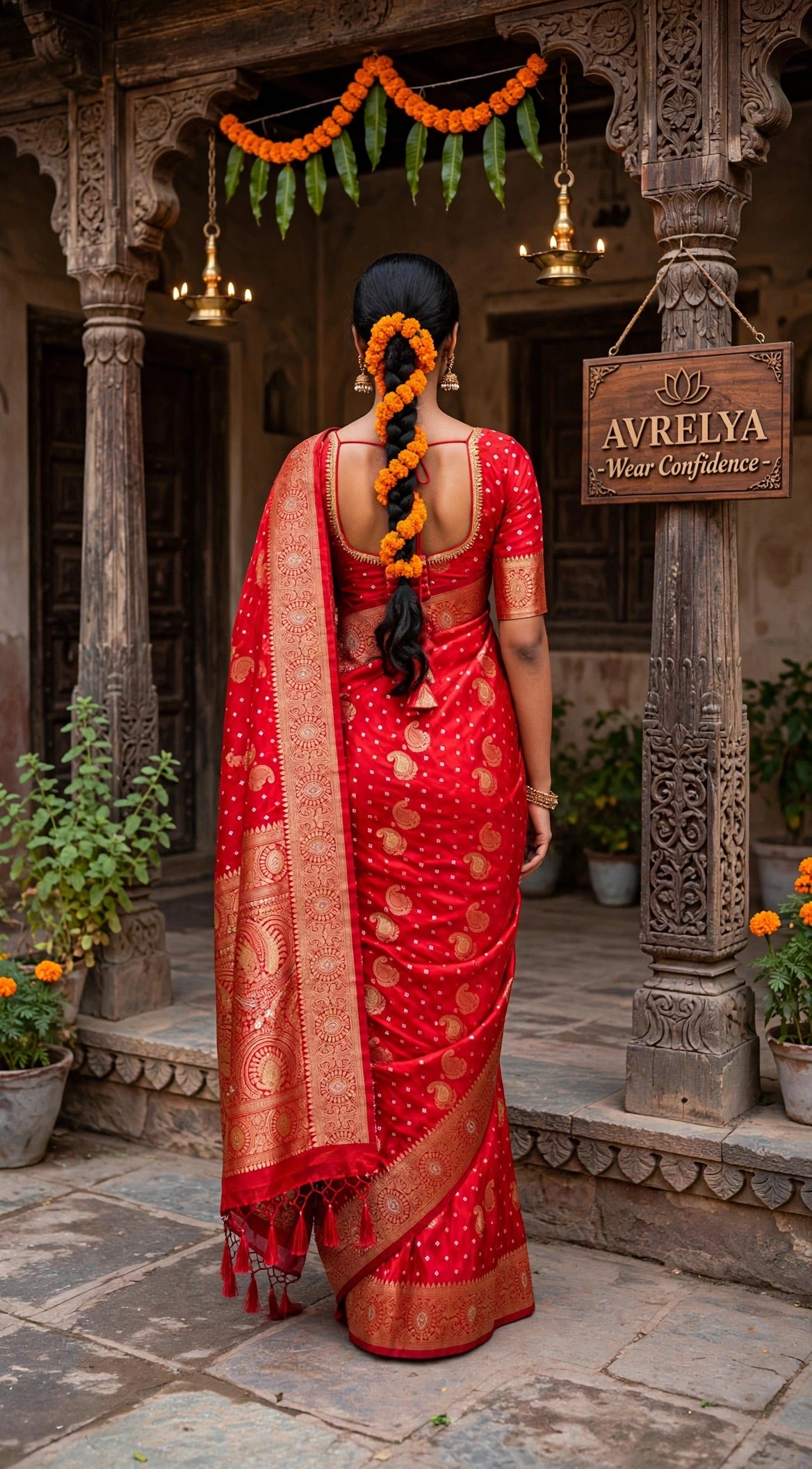Red Dola Silk Saree With Gold Zari Weaving