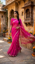 Pink Maheshwari Lotus Butta Saree With Zari Border