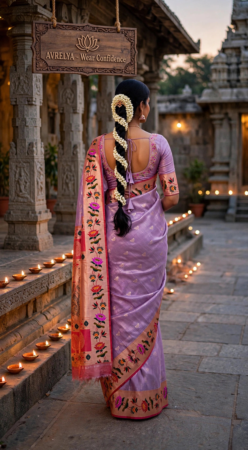 Lilac Tissue Paithani Saree with Floral Motif Border