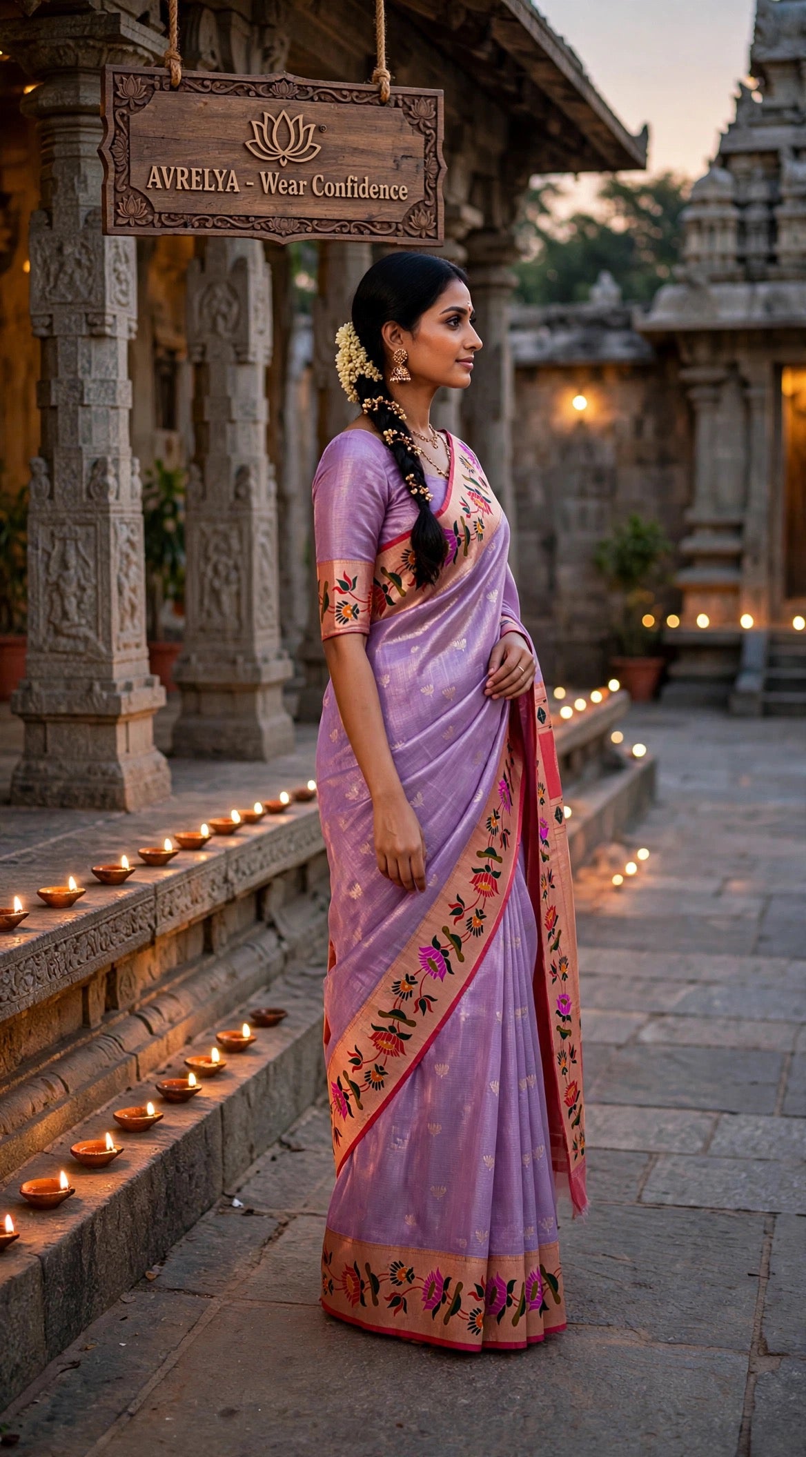 Lilac Tissue Paithani Saree with Floral Motif Border