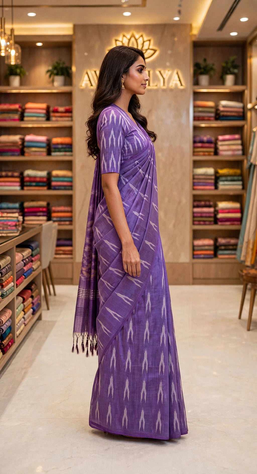 Purple Ikat Woven Design Handloom Saree