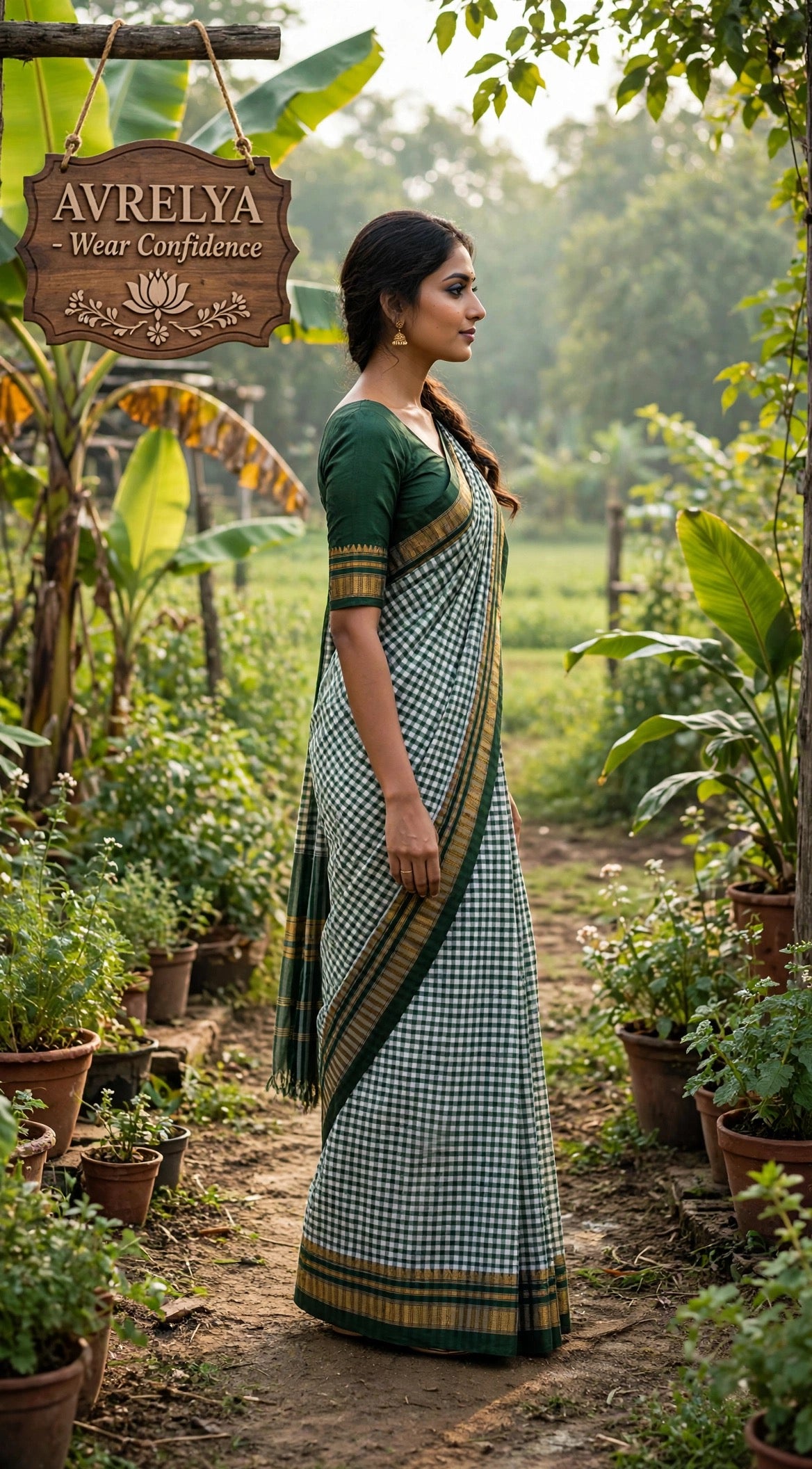 Green Tom Tom Check Ilkal Saree With Zari Border