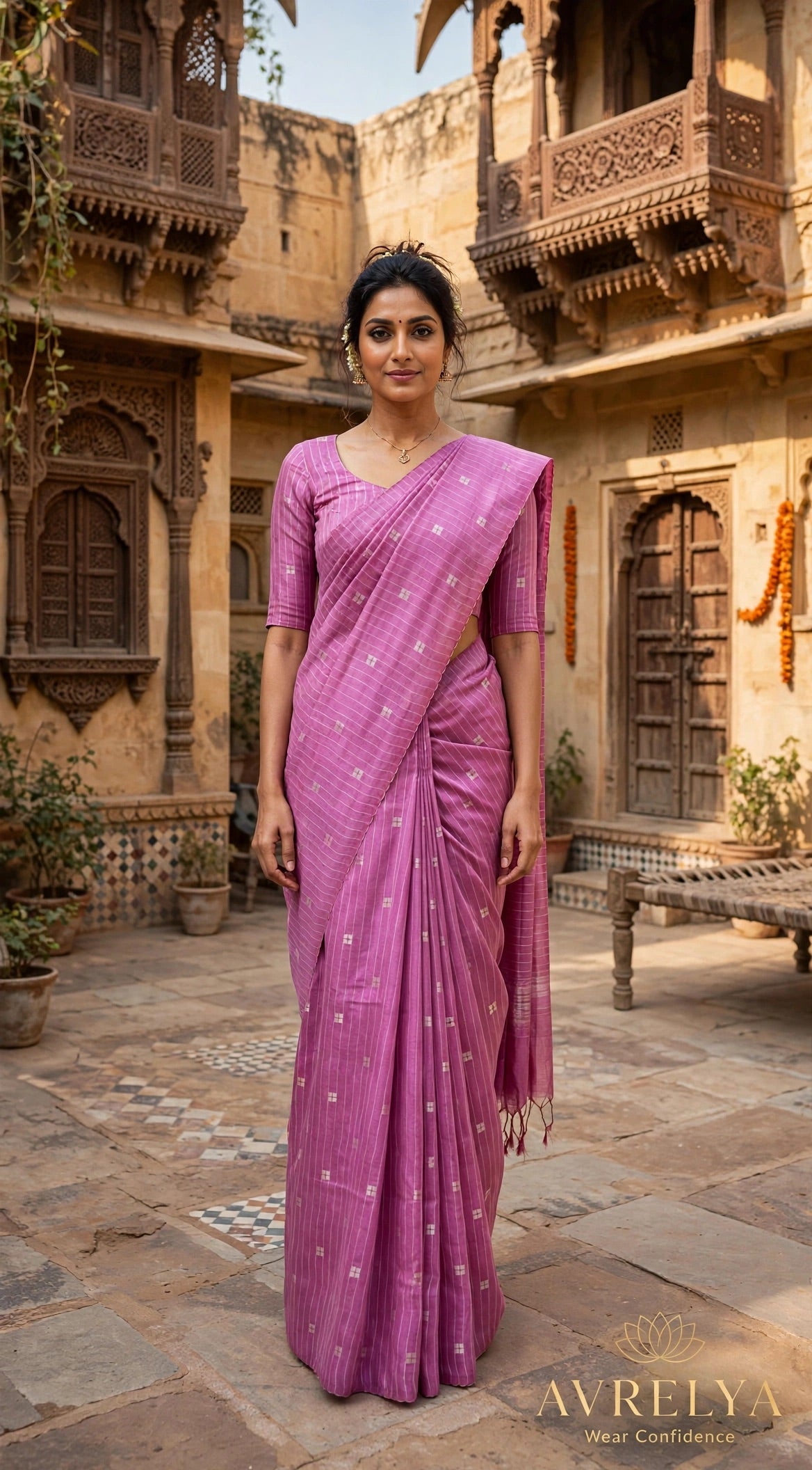 Pink Threadwork Design Handloom Saree