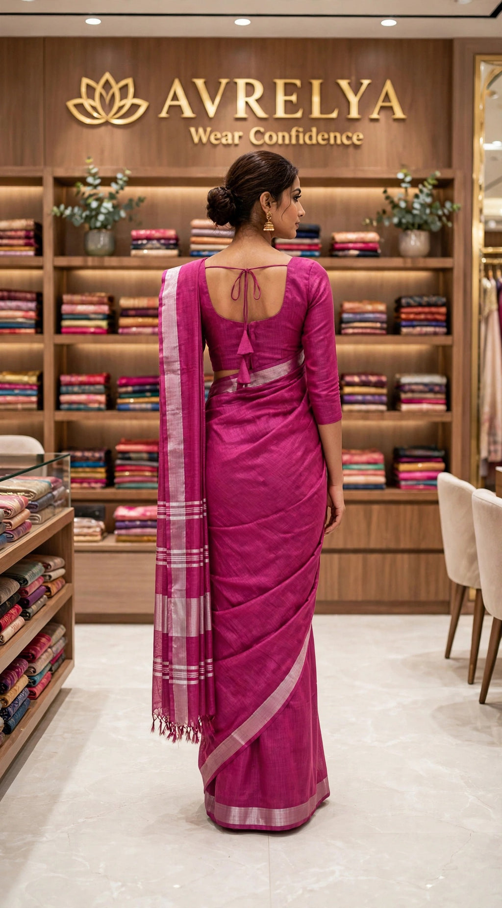Pink Handloom Cotton Slub Saree With Silver Zari Border