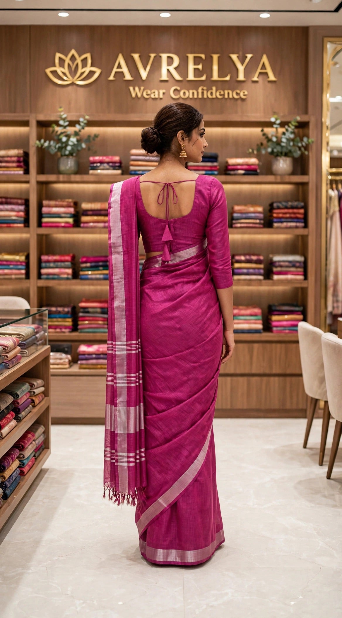 Pink Handloom Cotton Slub Saree With Silver Zari Border