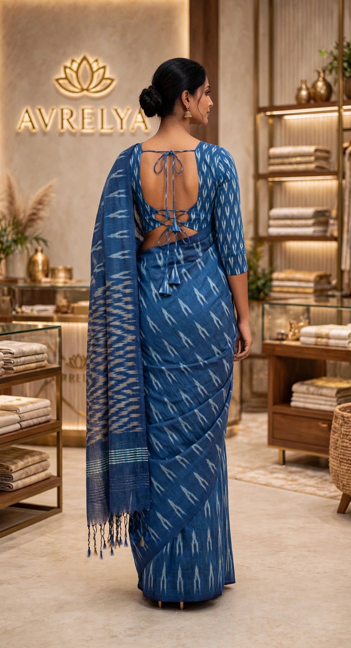 Blue Ikat Woven Design Handloom Saree