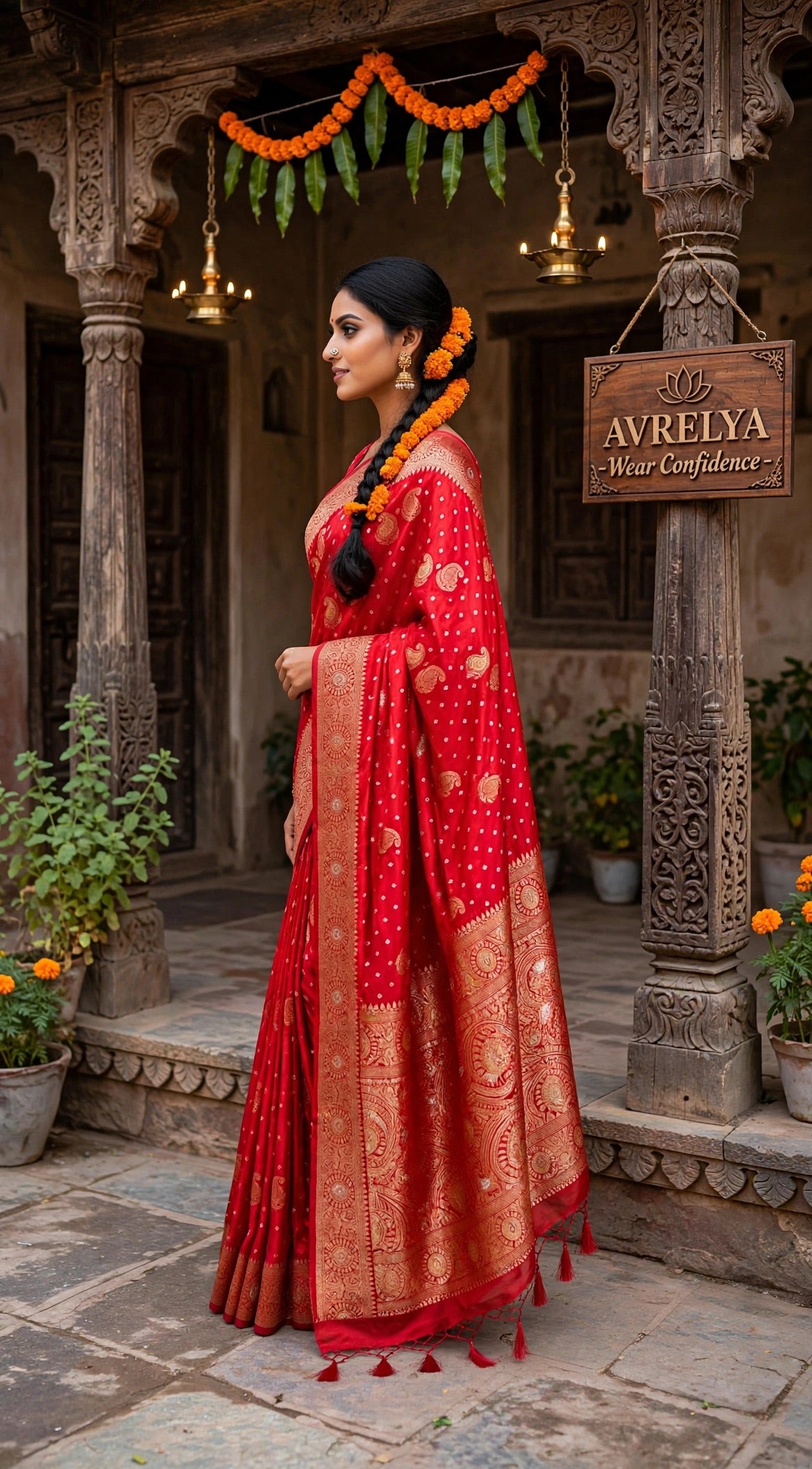 Red Dola Silk Saree With Gold Zari Weaving