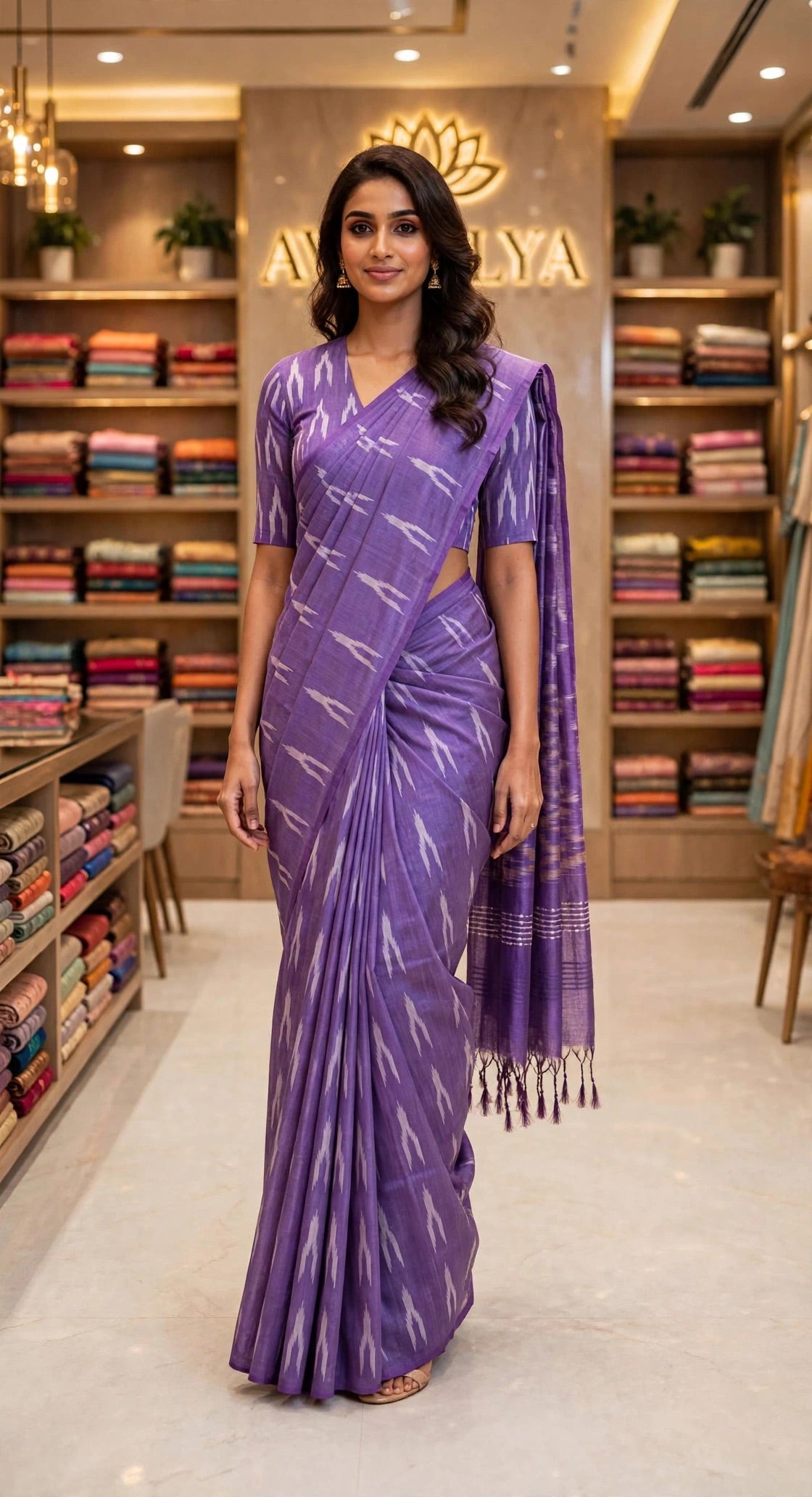 Purple Ikat Woven Design Handloom Saree