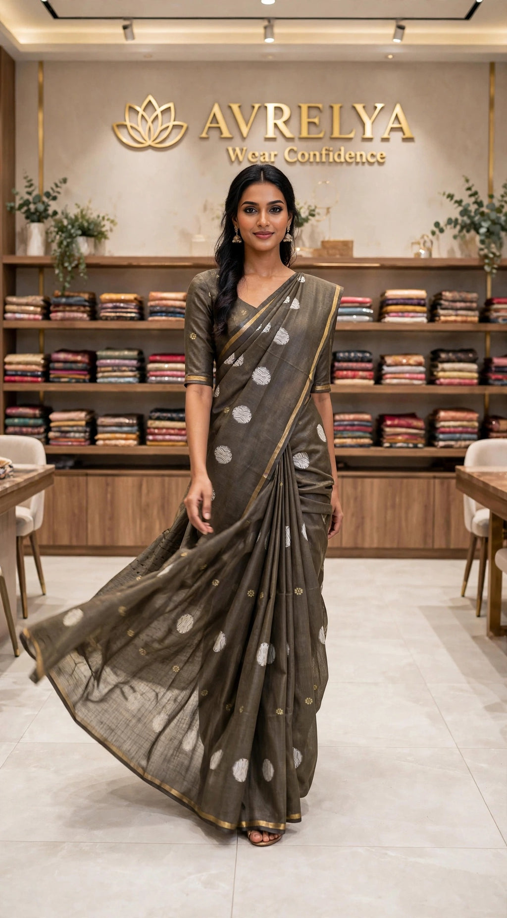 Green Circular Threadwork Design Handloom Saree