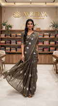 Green Circular Threadwork Design Handloom Saree