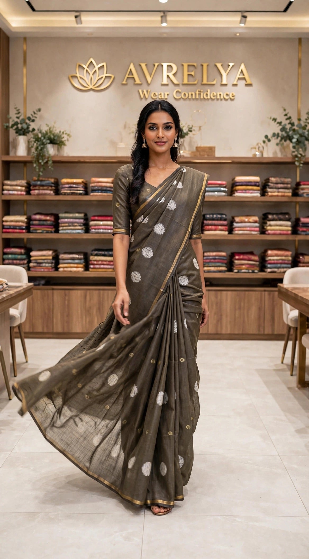 Green Circular Threadwork Design Handloom Saree