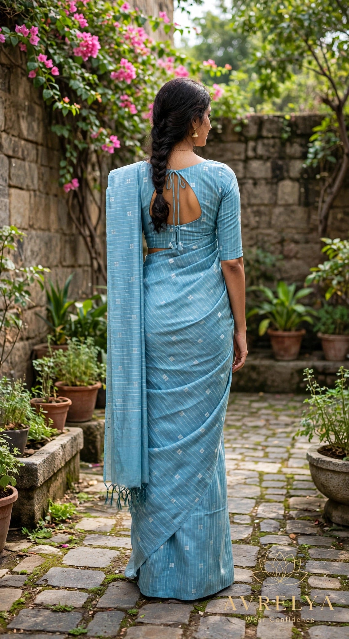 Light Blue Threadwork Design Handloom Saree