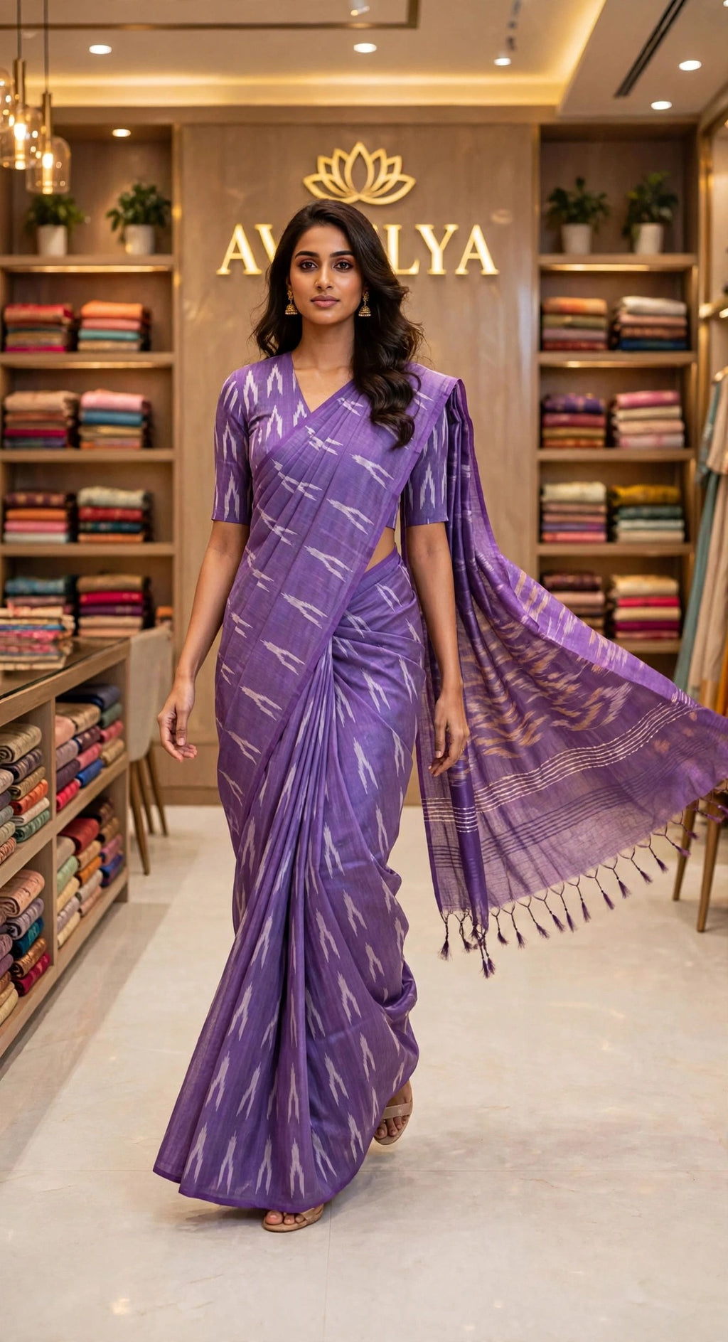 Purple Ikat Woven Design Handloom Saree