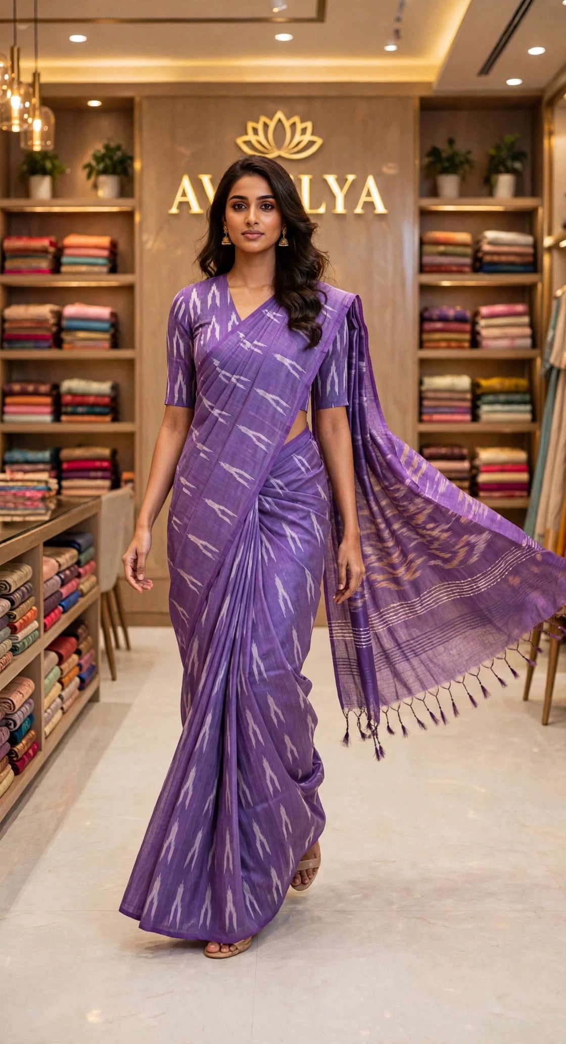 Purple Ikat Woven Design Handloom Saree
