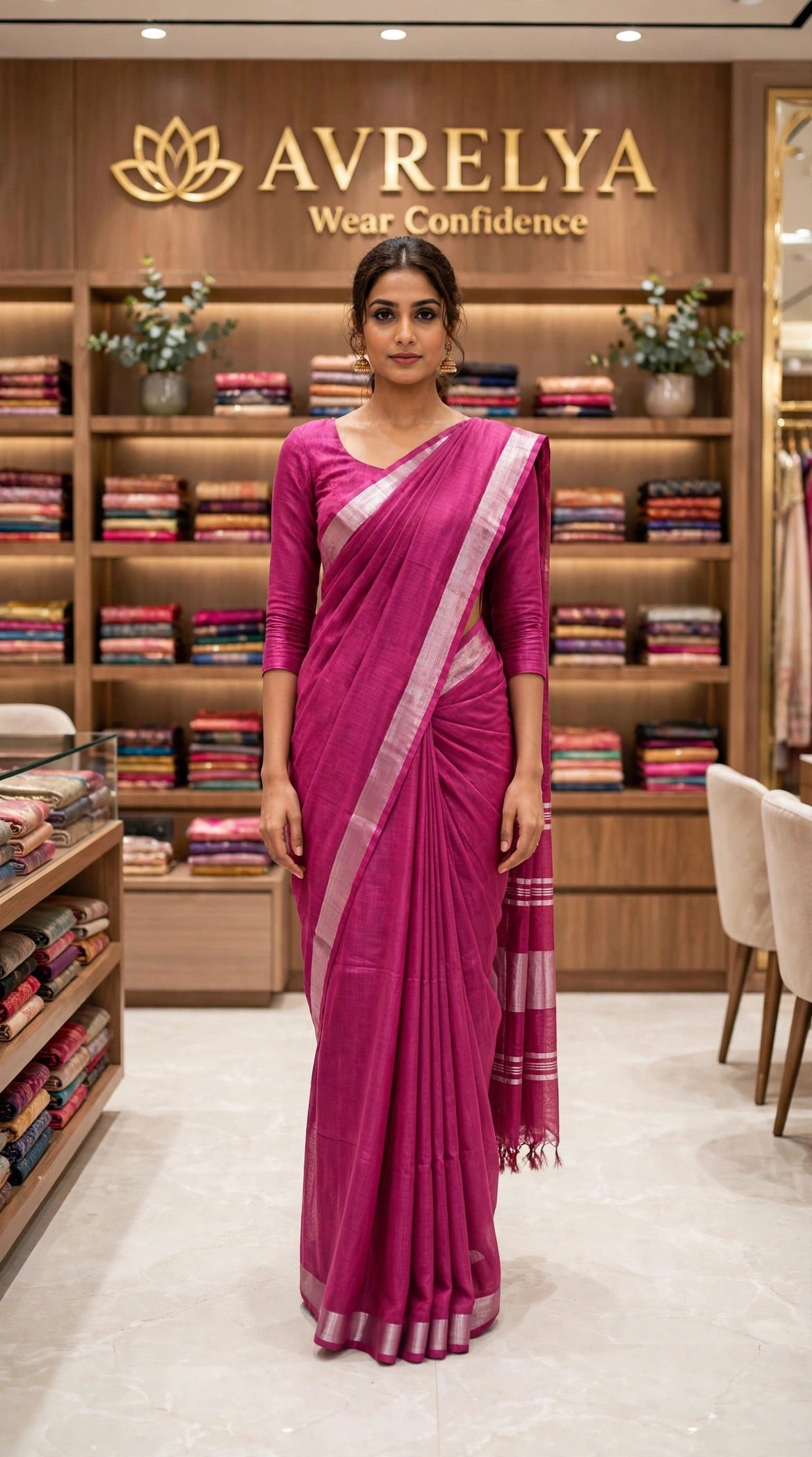 Pink Handloom Cotton Slub Saree With Silver Zari Border