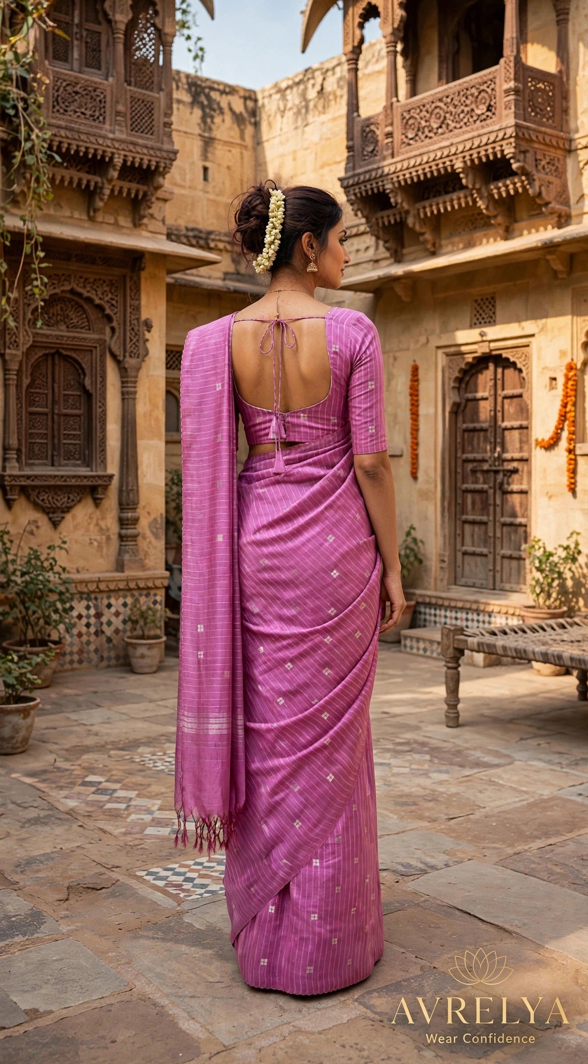 Pink Threadwork Design Handloom Saree