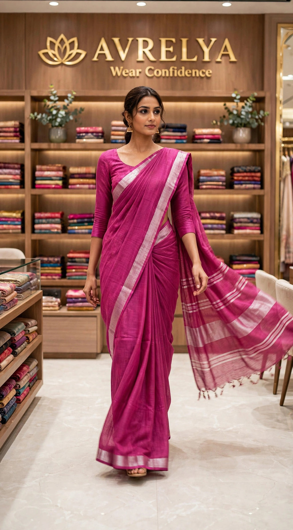 Pink Handloom Cotton Slub Saree With Silver Zari Border