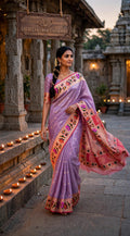 Lilac Tissue Paithani Saree with Floral Motif Border