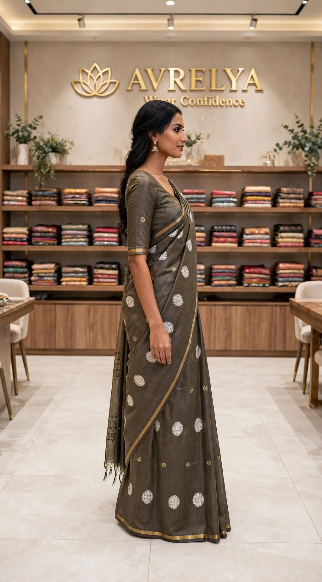 Green Circular Threadwork Design Handloom Saree