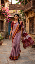 Maroon Tom Tom Check Ilkal Saree With Zari Border