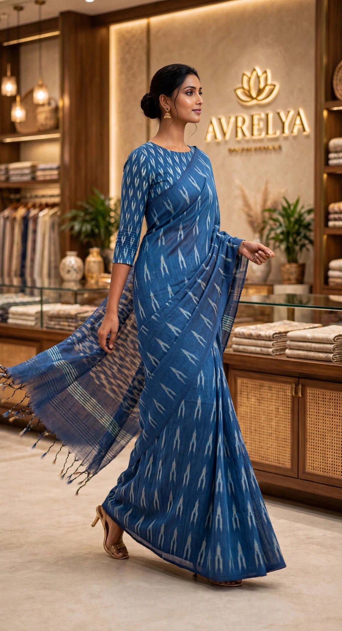 Blue Ikat Woven Design Handloom Saree