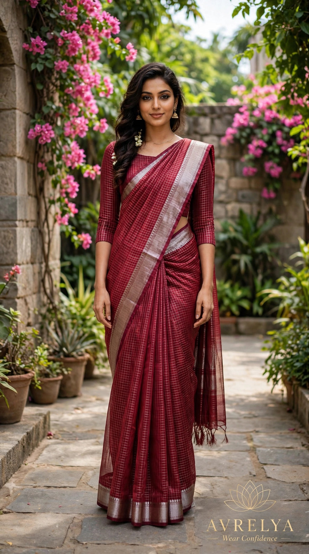 Red Maheshwari Chanderi Saree With Zari Border