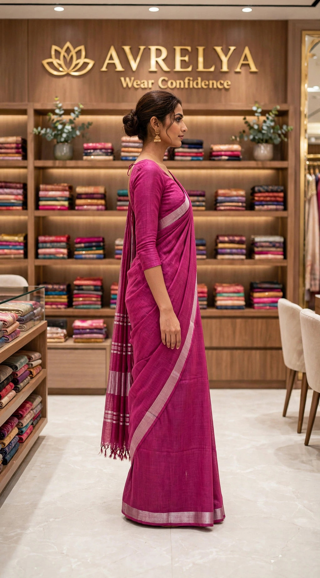 Pink Handloom Cotton Slub Saree With Silver Zari Border