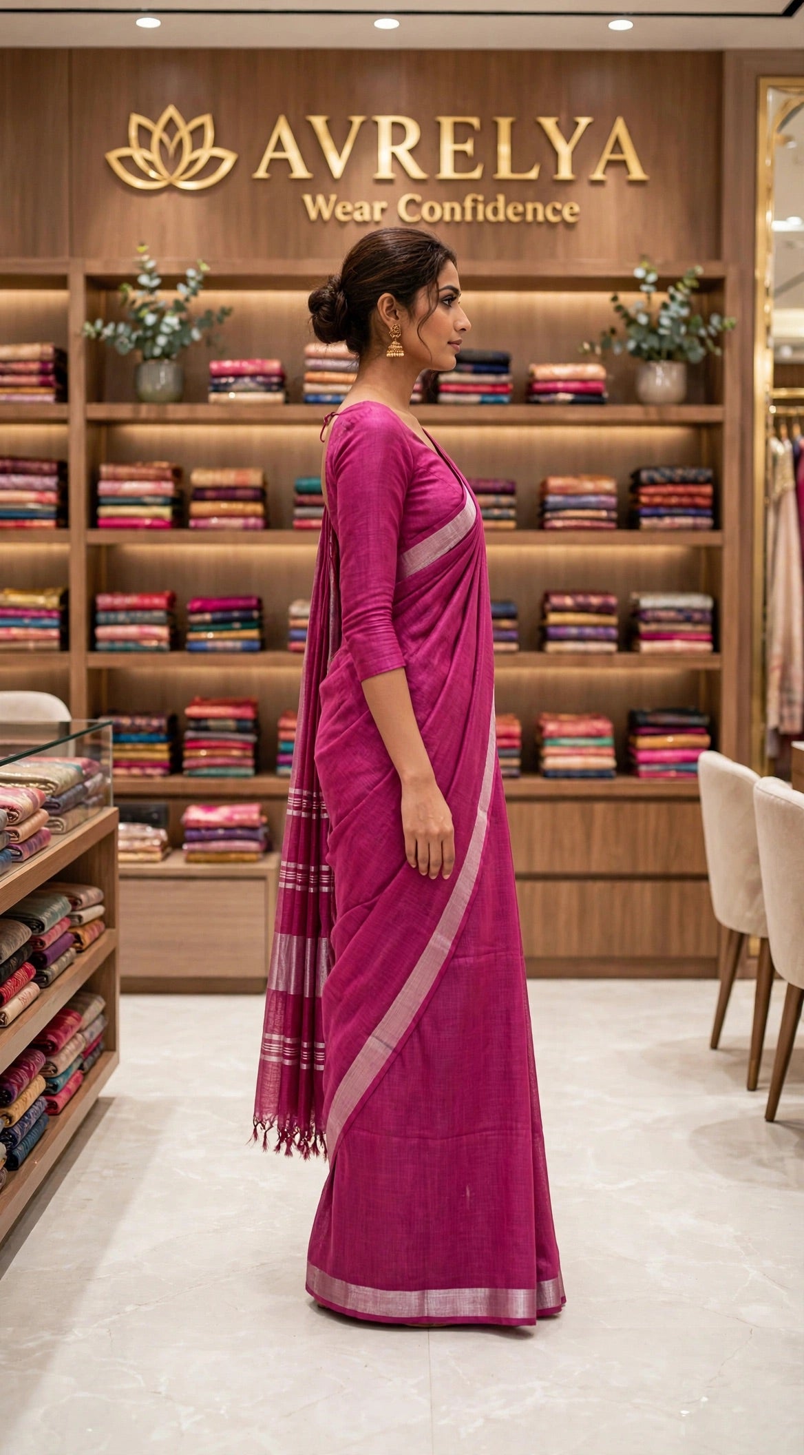 Pink Handloom Cotton Slub Saree With Silver Zari Border