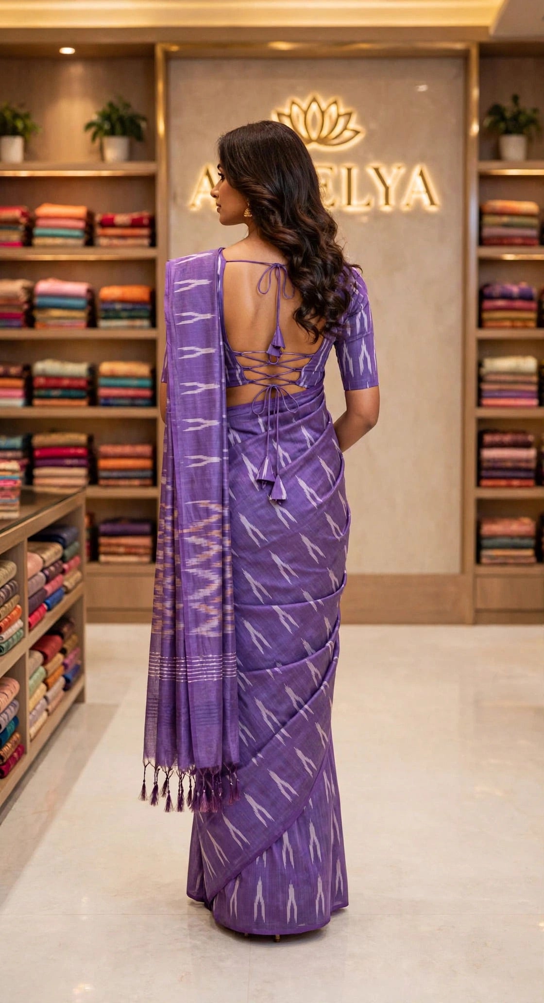 Purple Ikat Woven Design Handloom Saree