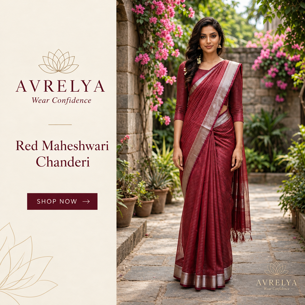Red Maheshwari Chanderi carousel ad